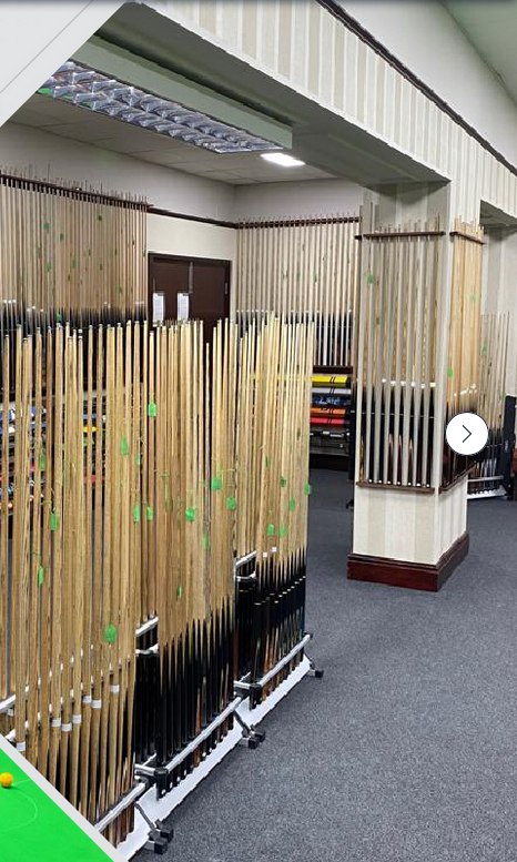 The Green Baize showroom cue racks